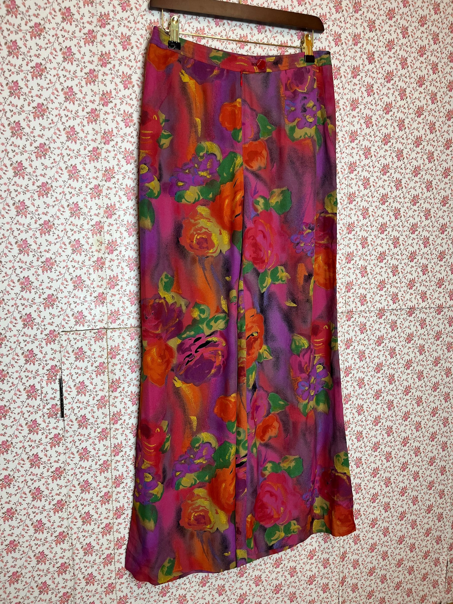 Vintage 1980s Abstract Printed Wide Leg Trousers