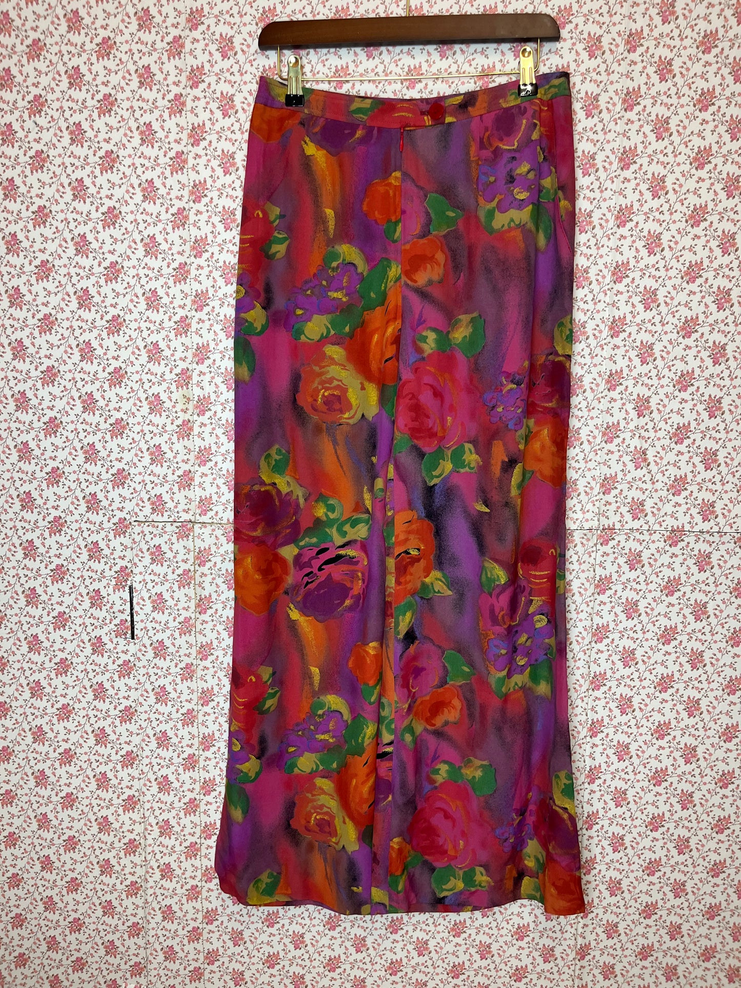 Vintage 1980s Abstract Printed Wide Leg Trousers