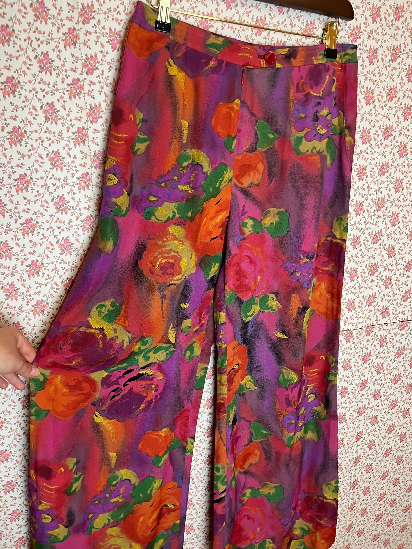 Vintage 1980s Abstract Printed Wide Leg Trousers