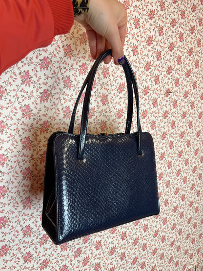 Vintage 1960s Navy Snakeskin Hand Bag