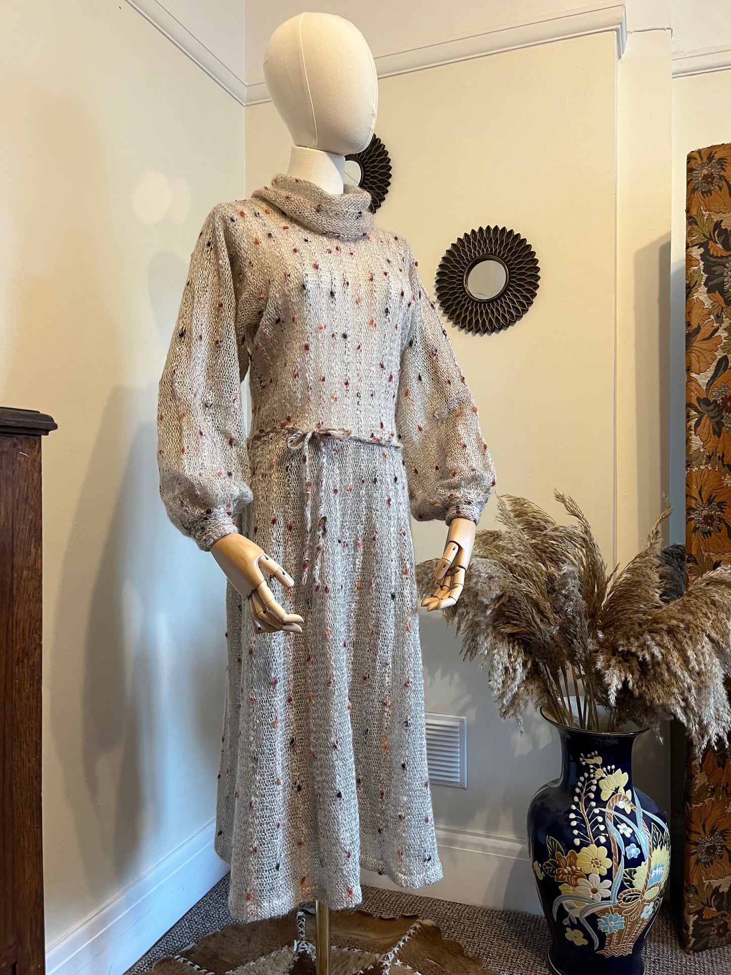 Vintage 1970s Mohair Blend Balloon Sleeve Knitted Dress