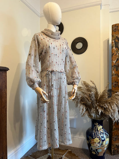Vintage 1970s Mohair Blend Balloon Sleeve Knitted Dress