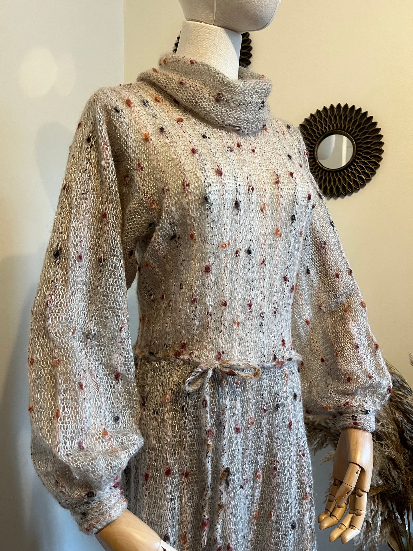 Vintage 1970s Mohair Blend Balloon Sleeve Knitted Dress