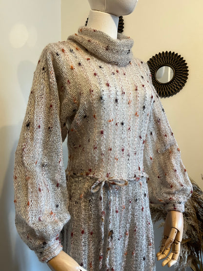 Vintage 1970s Mohair Blend Balloon Sleeve Knitted Dress