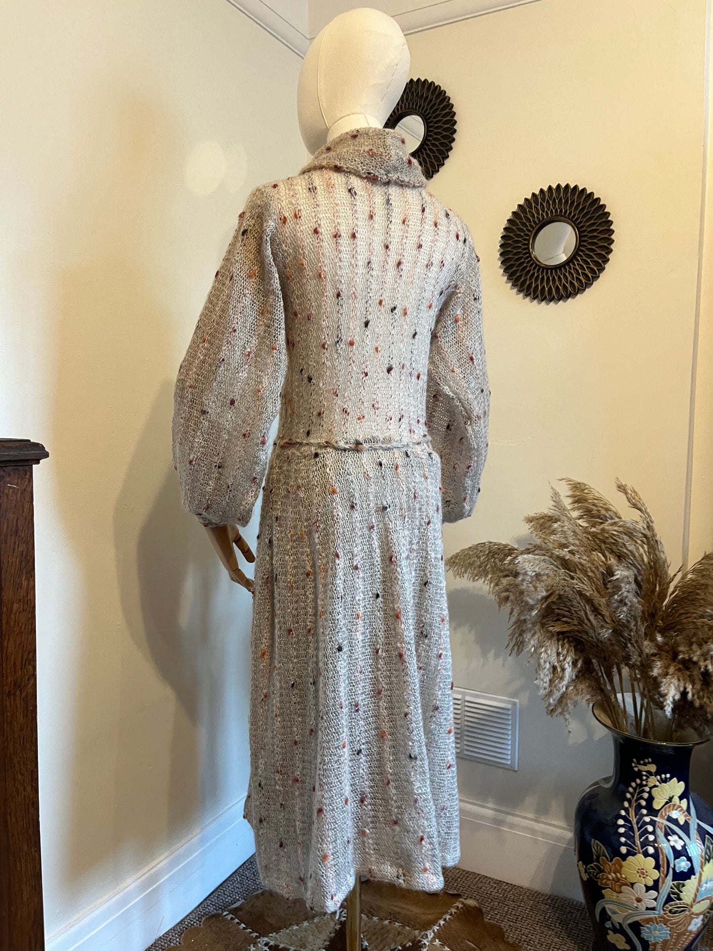 Vintage 1970s Mohair Blend Balloon Sleeve Knitted Dress