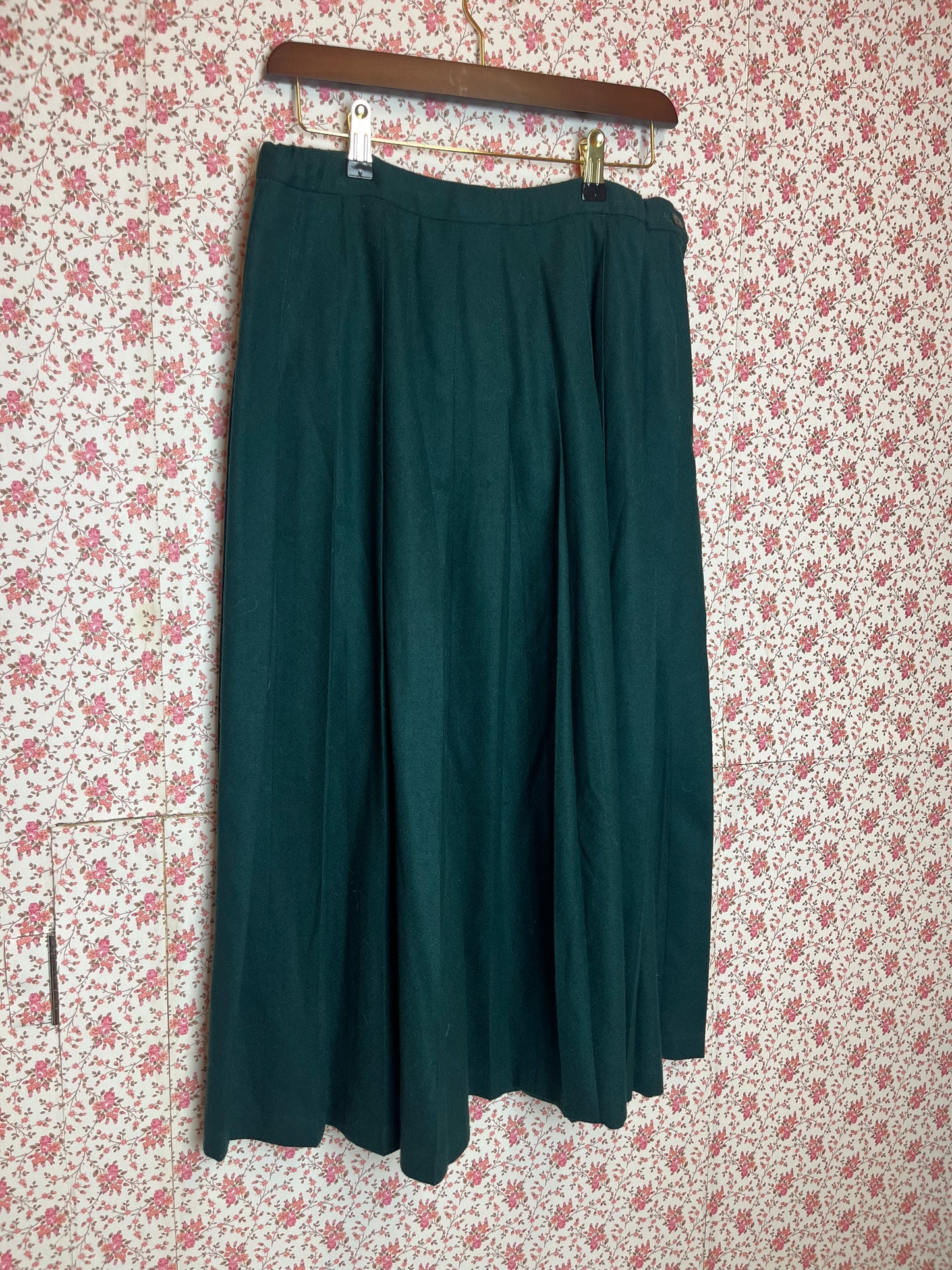 Vintage 1980s Green Pendleton Wool Pleated Midi Skirt