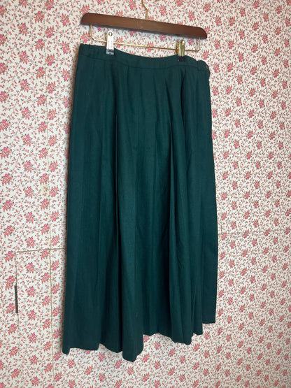 Vintage 1980s Green Pendleton Wool Pleated Midi Skirt