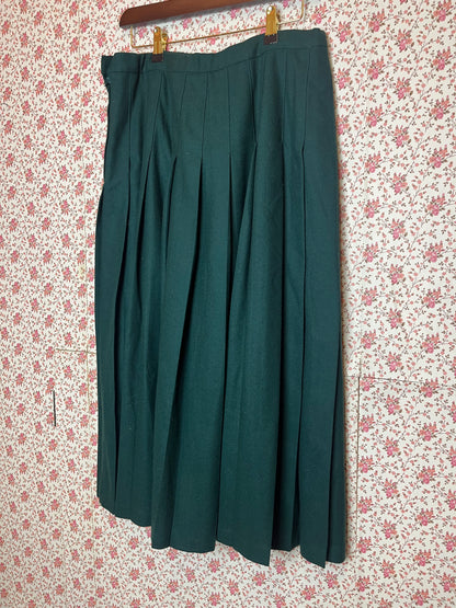 Vintage 1980s Green Pendleton Wool Pleated Midi Skirt