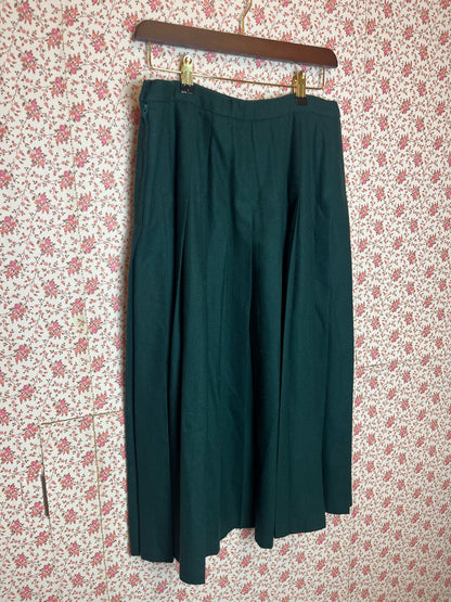 Vintage 1980s Green Pendleton Wool Pleated Midi Skirt