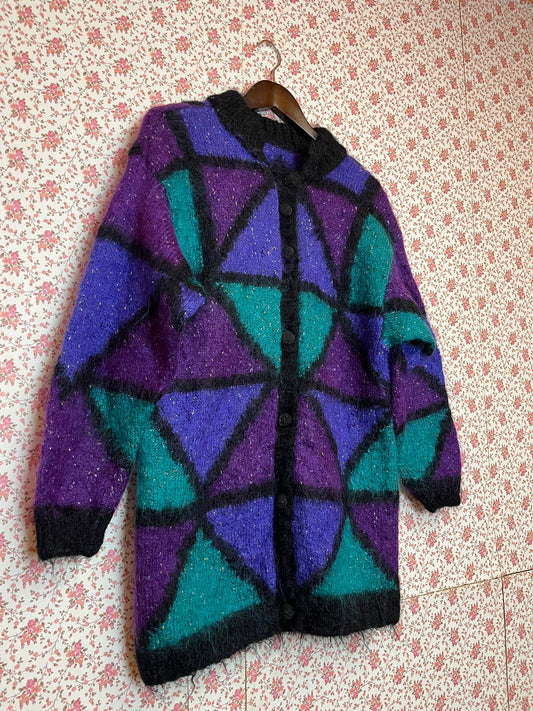 Vintage 1980s Mohair Blend Geometric Cardigan