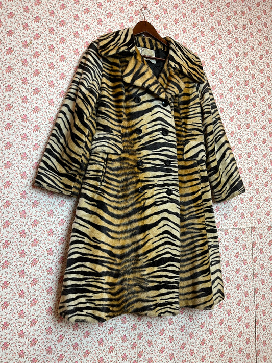 Vintage 1960s Safari Tiger Faux Fur Coat