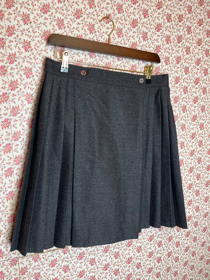 Vintage 1980s Grey Pleated Mini Wrap Skirt