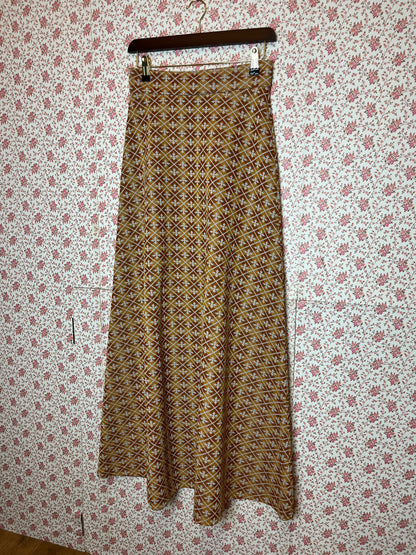 Vintage 1970s Metallic Brocade Full Maxi Skirt