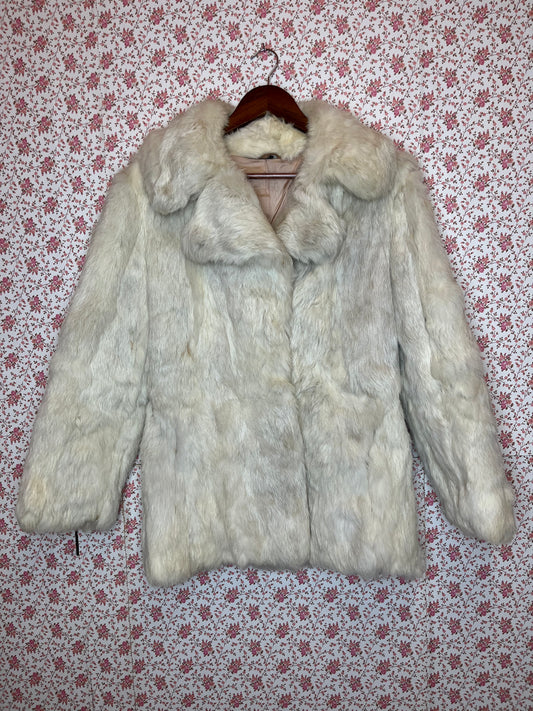 Vintage 1960s White Rabbit Fur Short Collared Coat