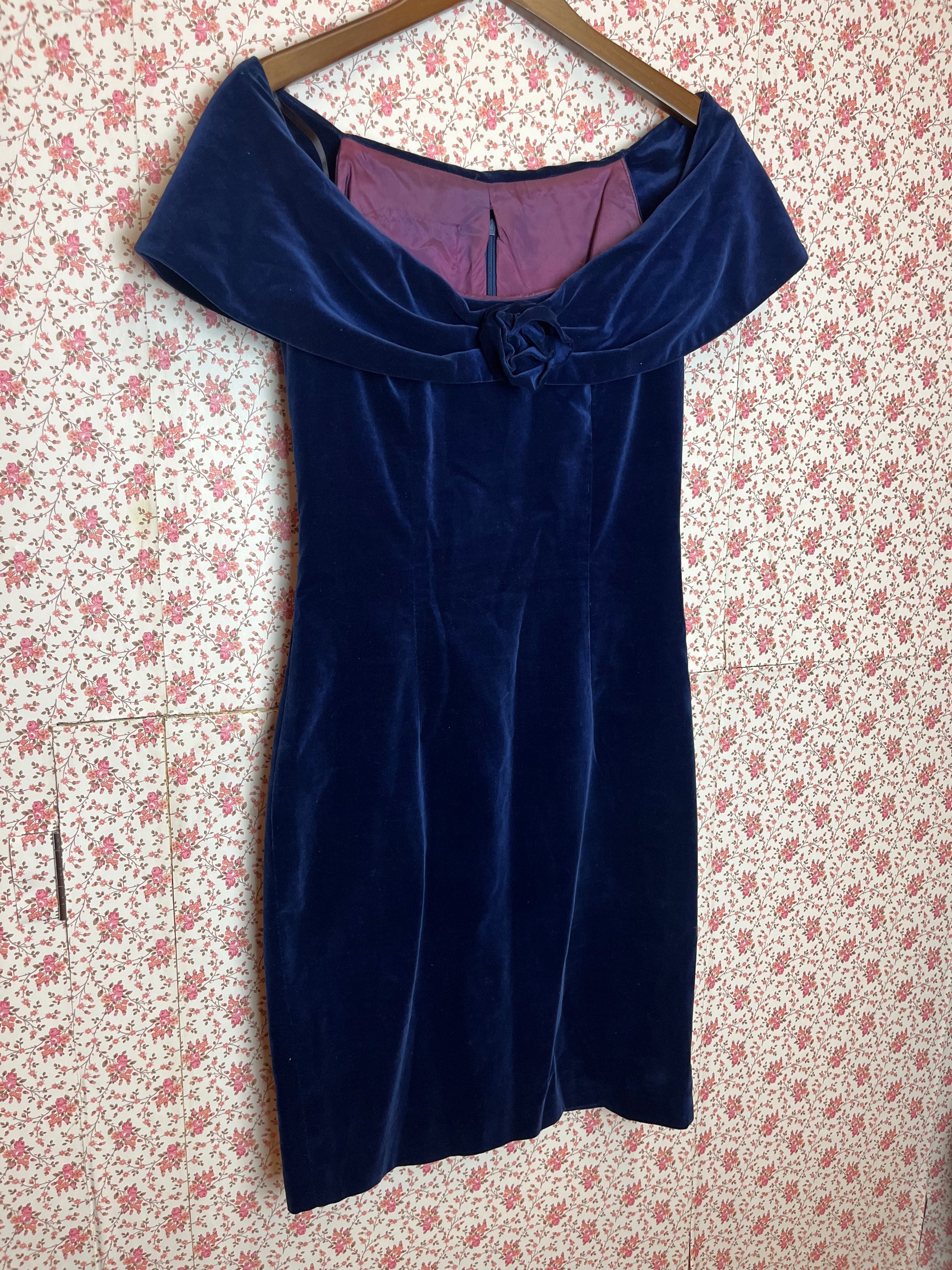 Vintage 1950s Navy Blue Cotton Velvet Bardot Mini Dress Lourose Vintage Vintage 1950s Navy Blue Cotton Velvet Bardot Mini Dress Lourose Vintage