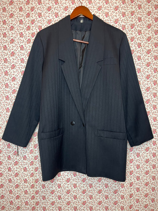 Vintage 1980s Dark Grey Pinstripe Boxy Blazer