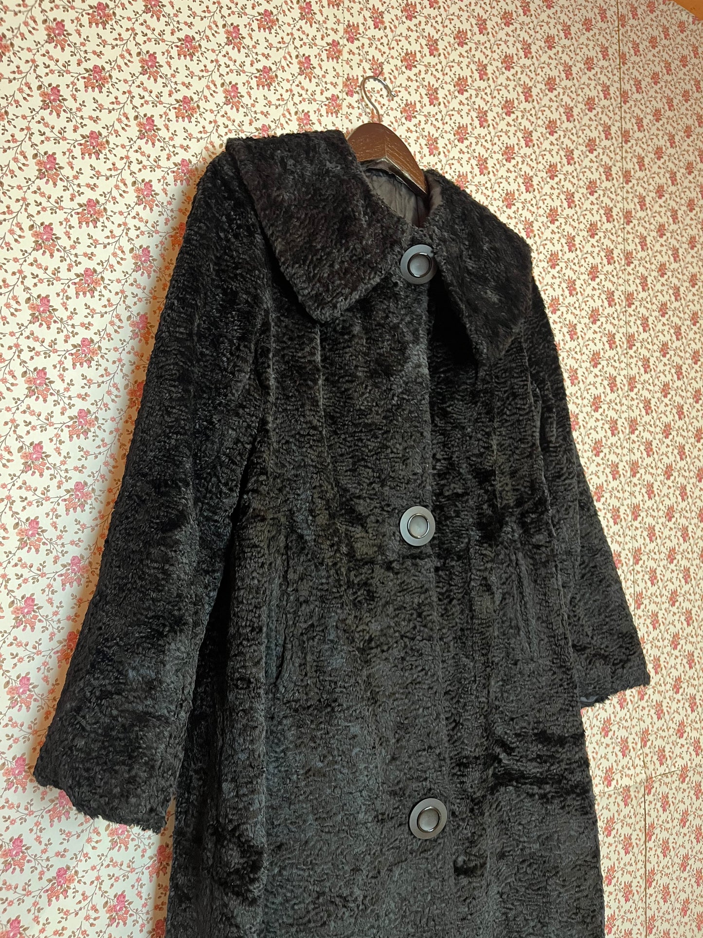 Vintage 1950s Faux Astrakhan Collared Coat