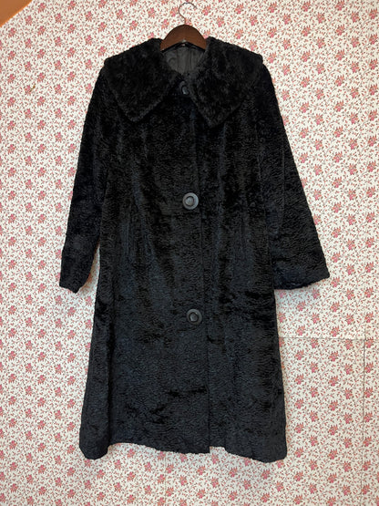 Vintage 1950s Faux Astrakhan Collared Coat