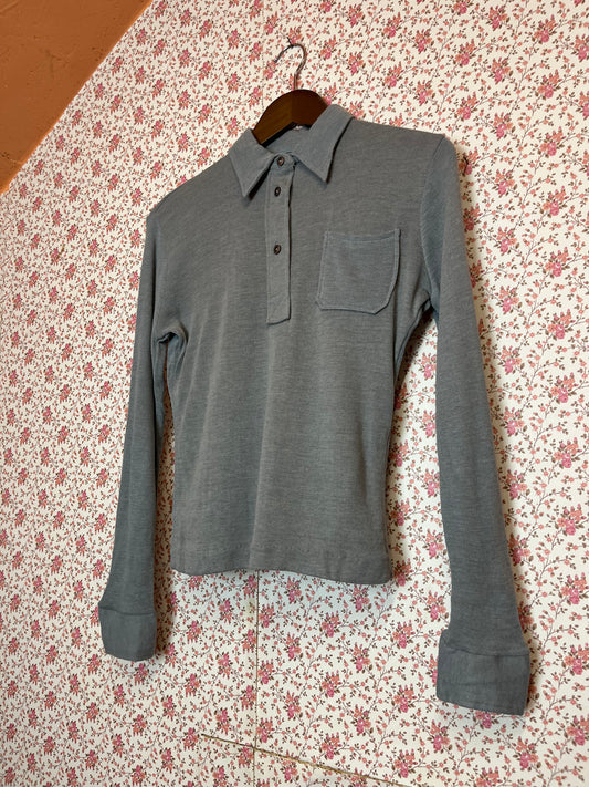 Vintage 1960s Acryl Grey Popover Shirt