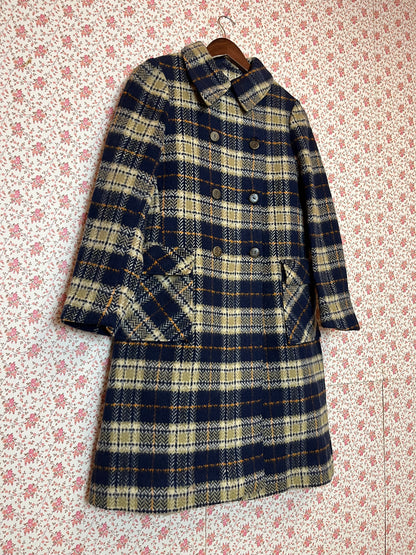 Vintage 1960s Hand Made Wool Checked Coat