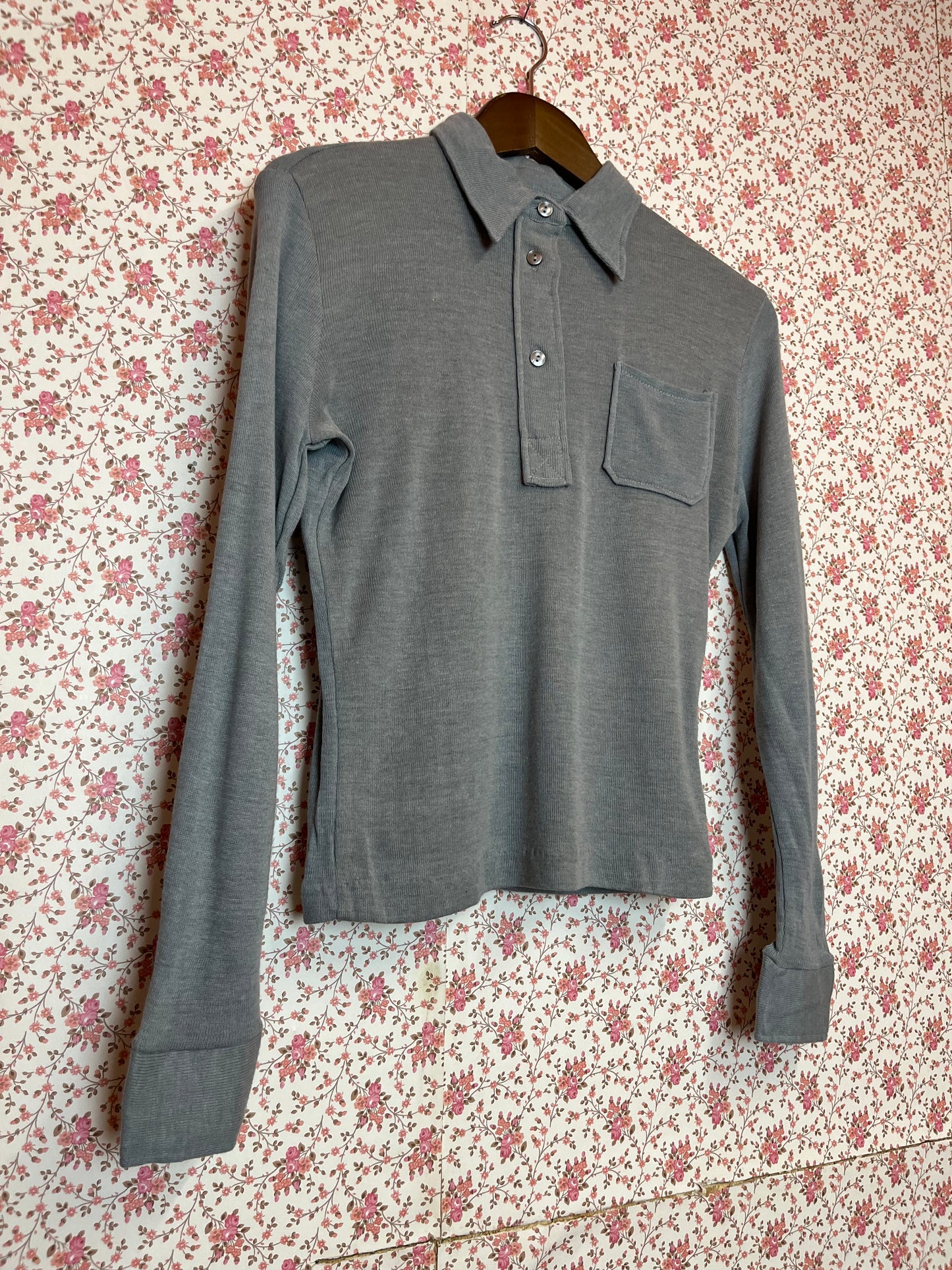 Vintage 1960s Acryl Grey Popover Shirt