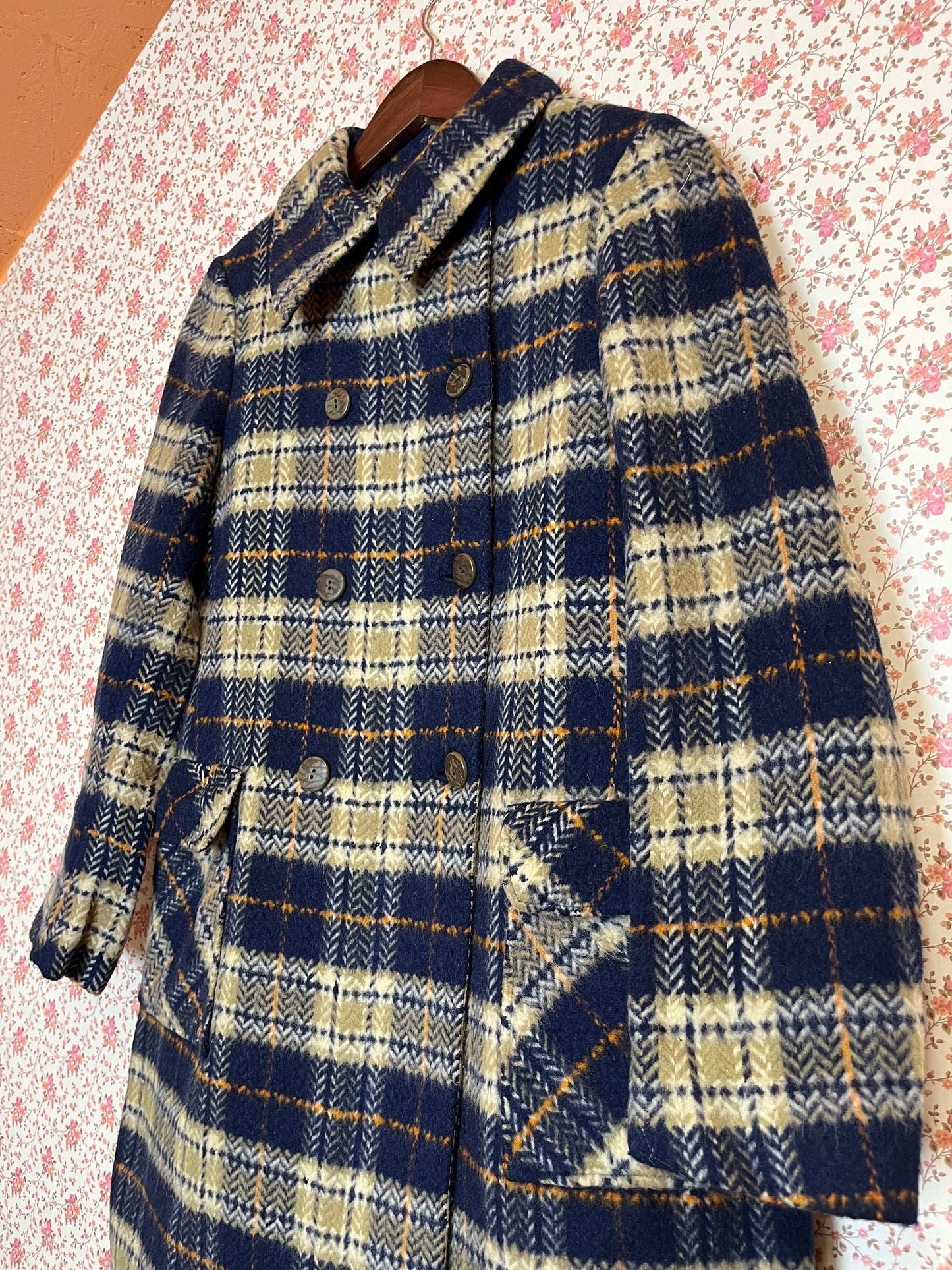 Vintage 1960s Hand Made Wool Checked Coat