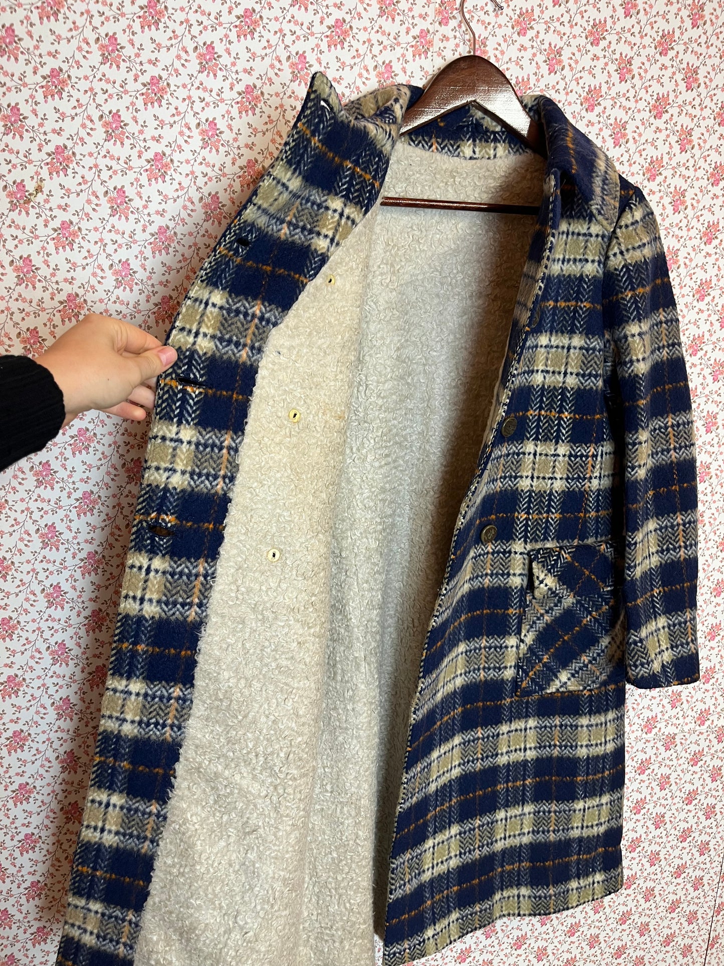 Vintage 1960s Hand Made Wool Checked Coat