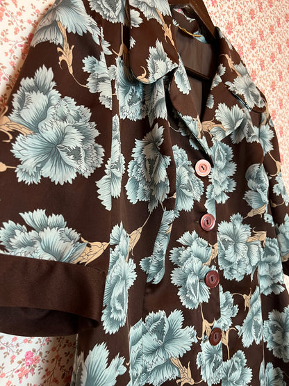 Vintage 1970s Brown & Blue Floral Tea Dress