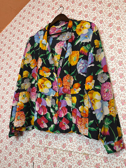 Vintage 1980s Silk Floral Blouse