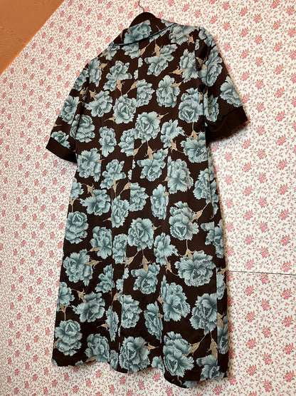 Vintage 1970s Brown & Blue Floral Tea Dress