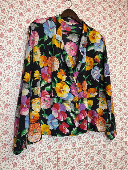 Vintage 1980s Silk Floral Blouse