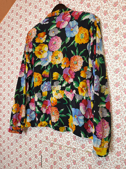 Vintage 1980s Silk Floral Blouse