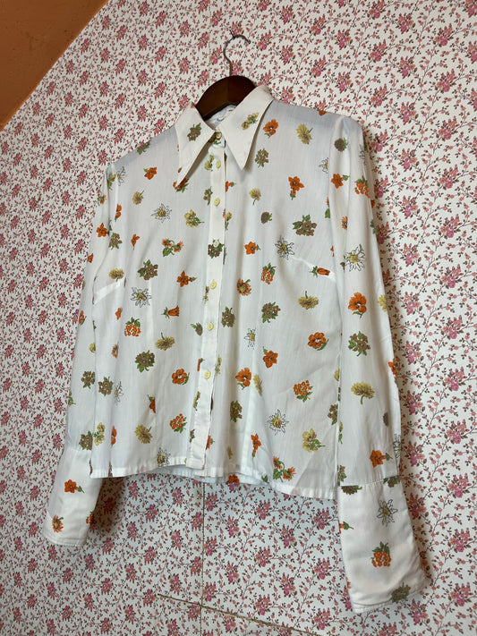 Vintage 1970s Flower and Leaf Print Shirt