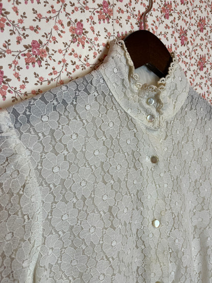Vintage 1970s Lace High Neck Peplum Blouse