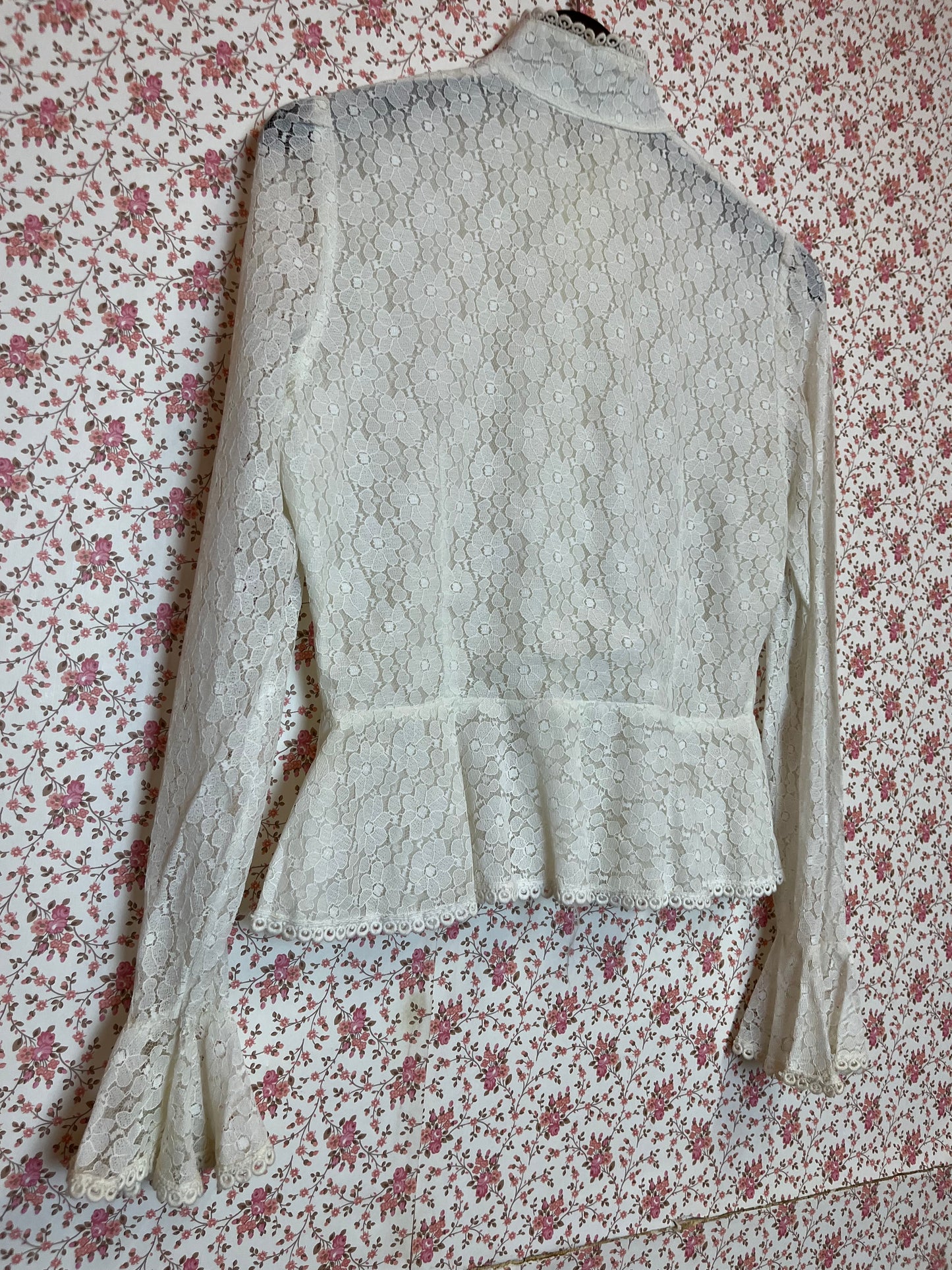 Vintage 1970s Lace High Neck Peplum Blouse