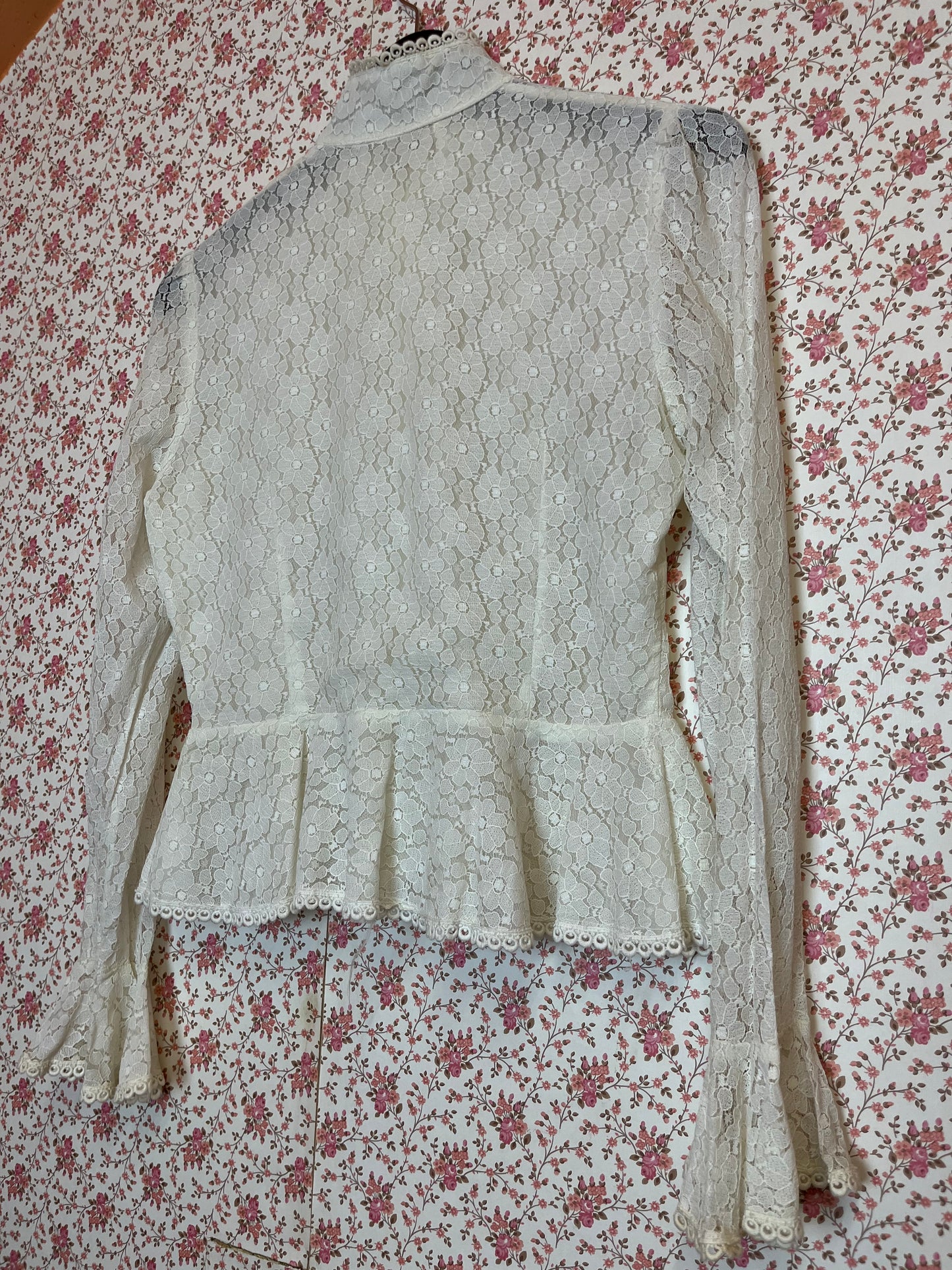 Vintage 1970s Lace High Neck Peplum Blouse