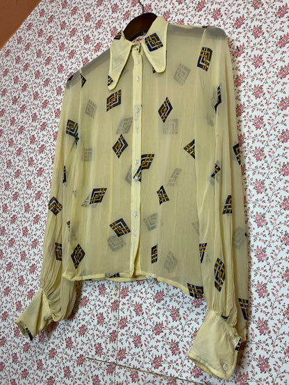 Vintage 1970s Dog Ear Collar Sheer Shirt