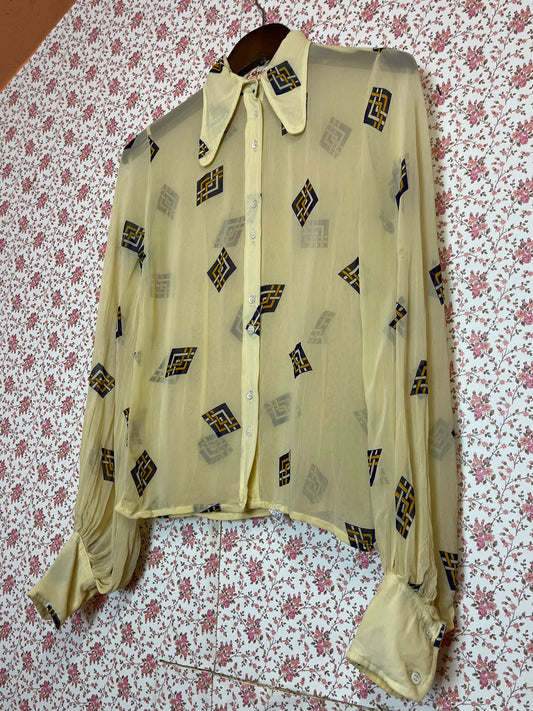 Vintage 1970s Dog Ear Collar Sheer Shirt