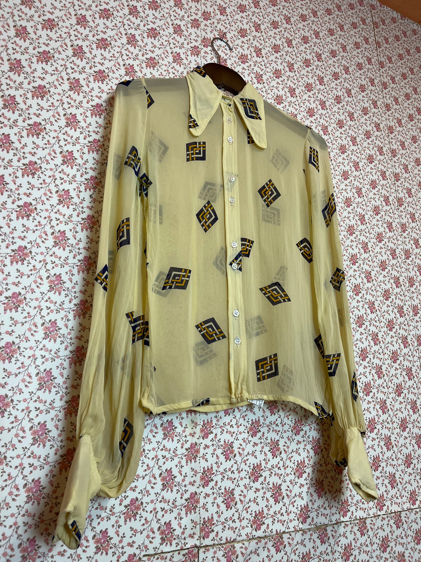 Vintage 1970s Dog Ear Collar Sheer Shirt
