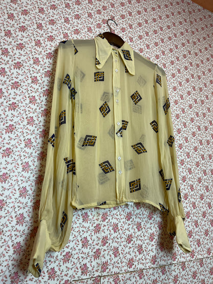 Vintage 1970s Dog Ear Collar Sheer Shirt