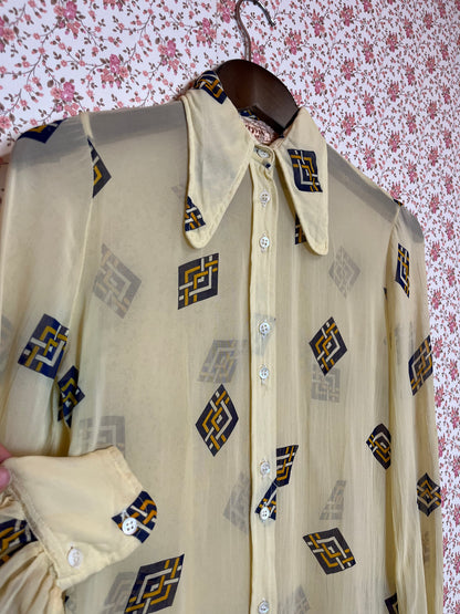 Vintage 1970s Dog Ear Collar Sheer Shirt