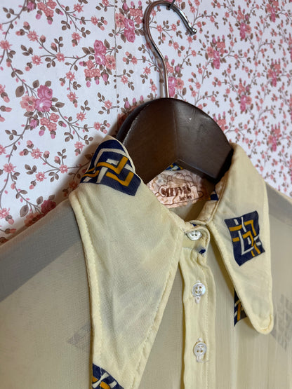 Vintage 1970s Dog Ear Collar Sheer Shirt
