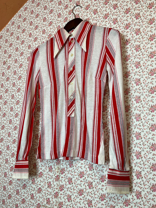 Vintage 1970s Red Striped Popover Shirt