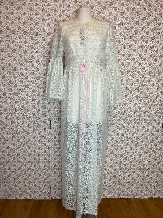 Vintage 1970s Dorothy Perkins Full Lace Sheer White Gown