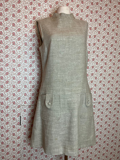 Vintage Handmade 1960s Style Woven Lined Drop Waist Mini Dress