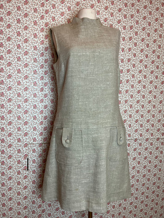 Vintage Handmade 1960s Style Woven Lined Drop Waist Mini Dress