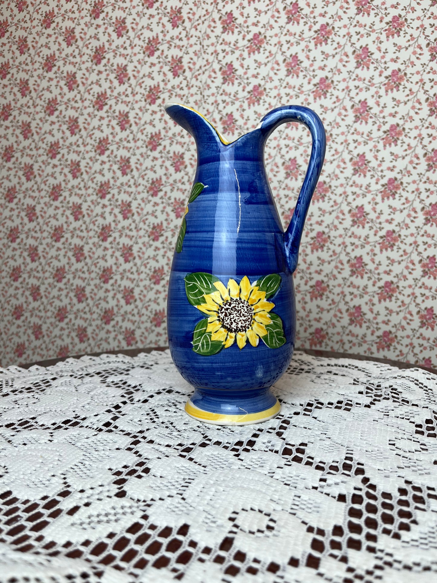 Vintage 1970s Spanish Sunflower Hand Painted Vase