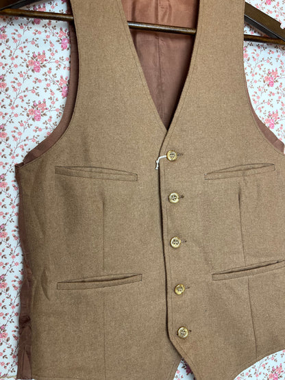 Vintage Brown Wool 5 Button Down Quadruple Pocket Waistcoat