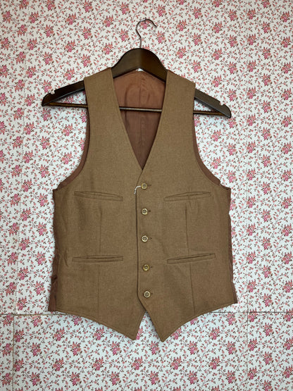 Vintage Brown Wool 5 Button Down Quadruple Pocket Waistcoat