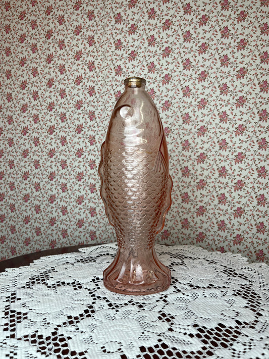 Vintage Pink Blush Glass Fish Vase